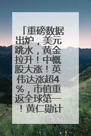 重磅数据出炉，美元跳水，黄金拉升！中概股大涨！英伟达涨超4%，市值重返全球第一！黄仁勋计划出售至多600万股股票
